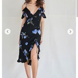 Black and Blue Floral Off the Shoulder Dress